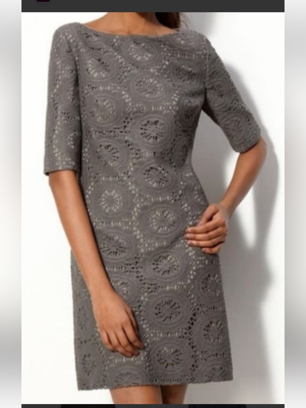 Adrianna Papell Gray Crochet Mini Dress gray